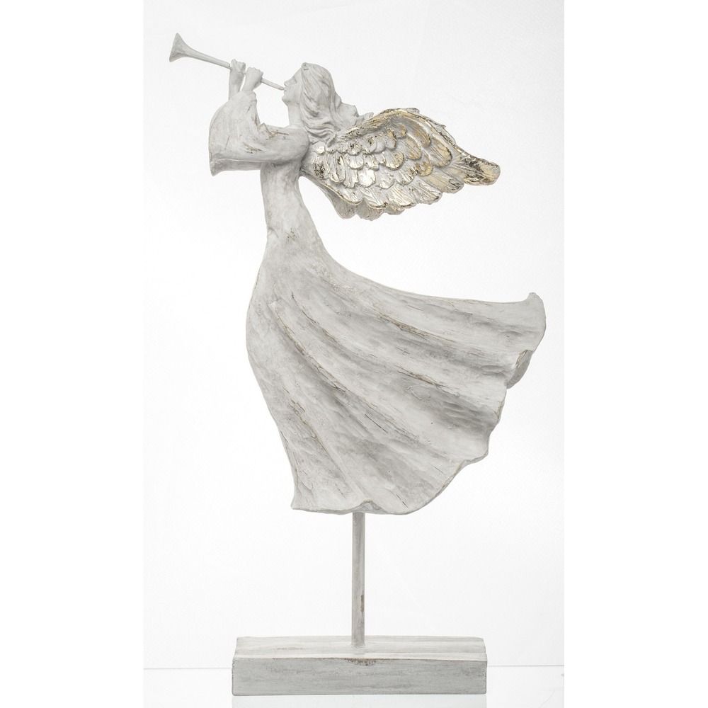 Allstate Floral Angel Figurine Grey Gold Resin Trumpet Shabby Christmas 17 in